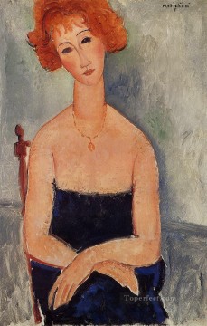 redheaded woman wearing a pendant 1918 Amedeo Modigliani Oil Paintings